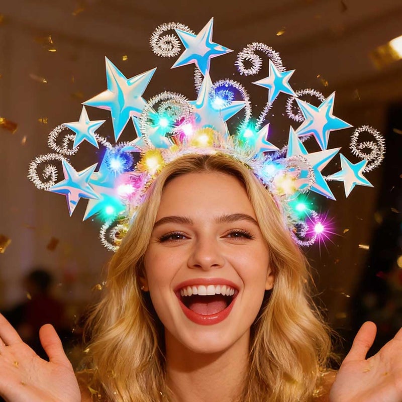 Yean Christmas Headbands Light Up Star Headband Holiday Hair Accessories for women (Color, One size) - Image 3